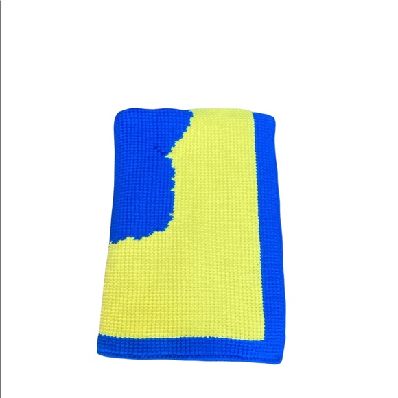 VTG Hand Knitted By Grandma Baby Afghan Blanket 45"x56" Bear Blue 1 Of a kind - Picture 10 of 10